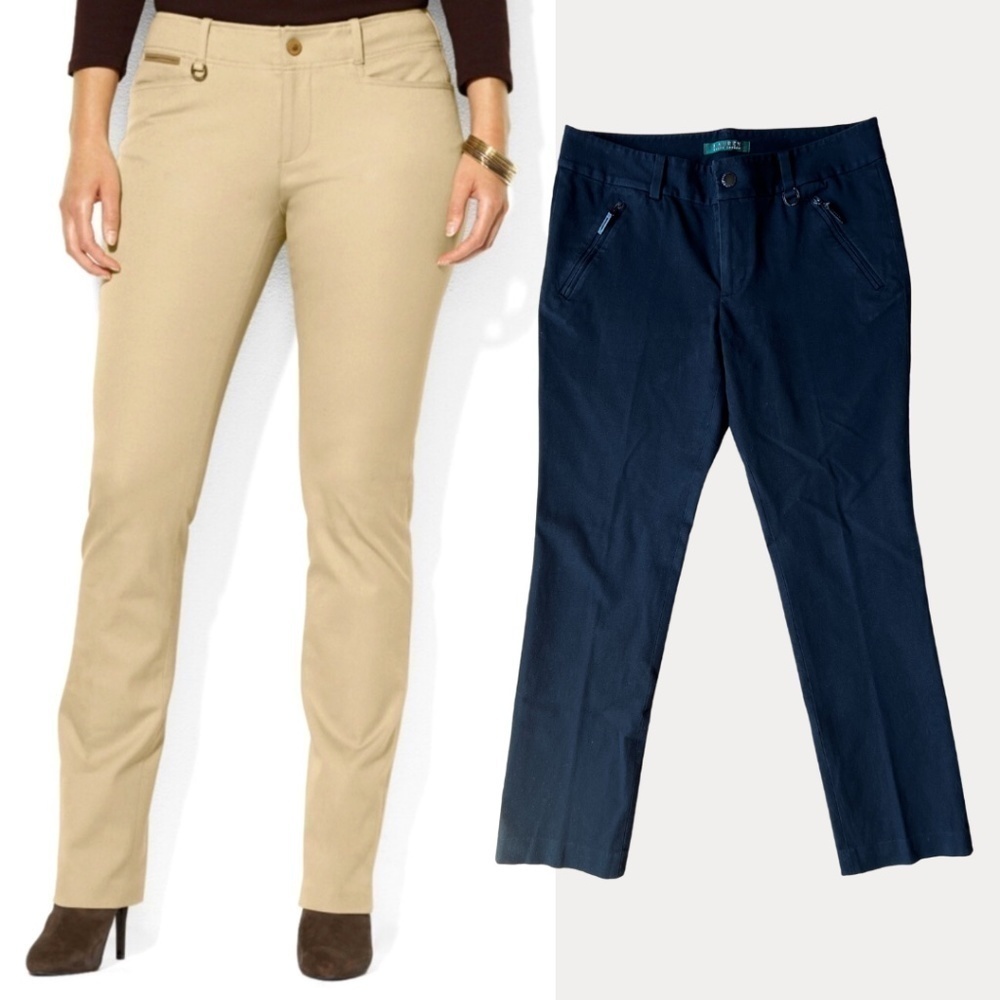 Ralph Lauren Twill Straight Leg Equestrian Style Pants in Black - Size 8